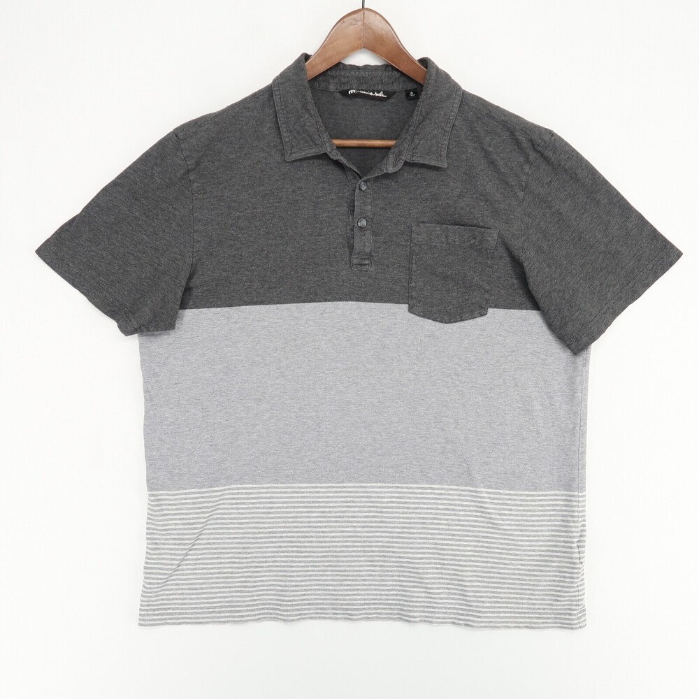 Travis Mathew Polo Shirt Mens XL Gray Striped Colorblock Short Sleeve Pima